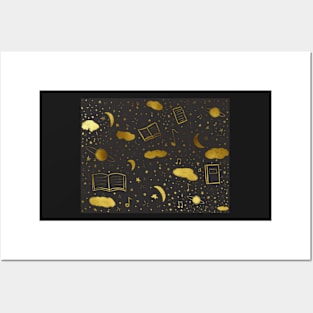 Bookish gold pattern Posters and Art